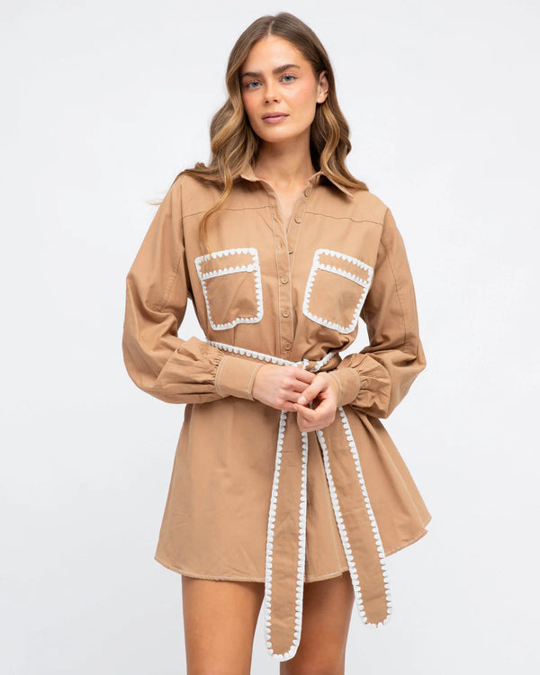 CONTRAST STITCH MINI SHIRT DRESS