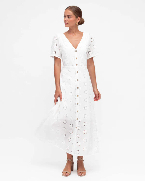 WHITE OPENWORK MAXI DRESS