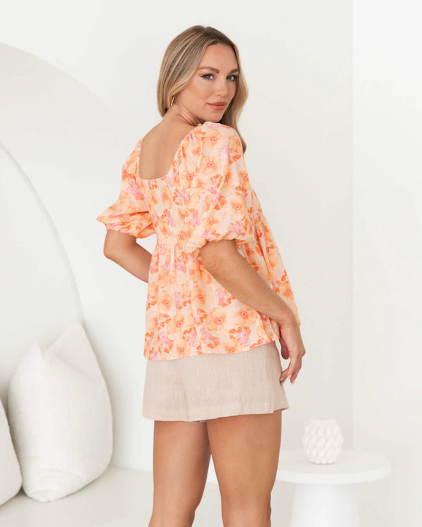 CITRUS FLORAL BABYDOLL TOP