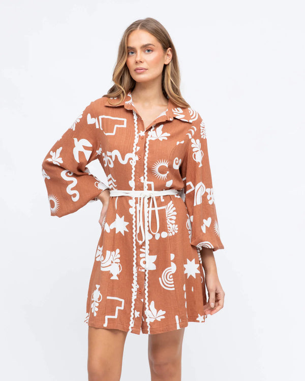 PALAZZO LONG SLEEVE MINI SHIRT DRESS