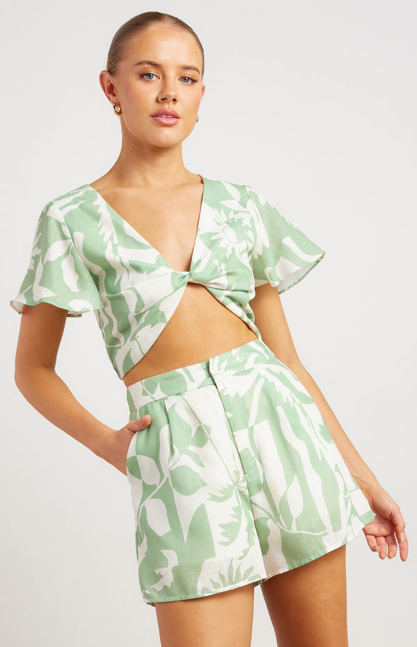 Tropical Icon Print Front Twist Shorts